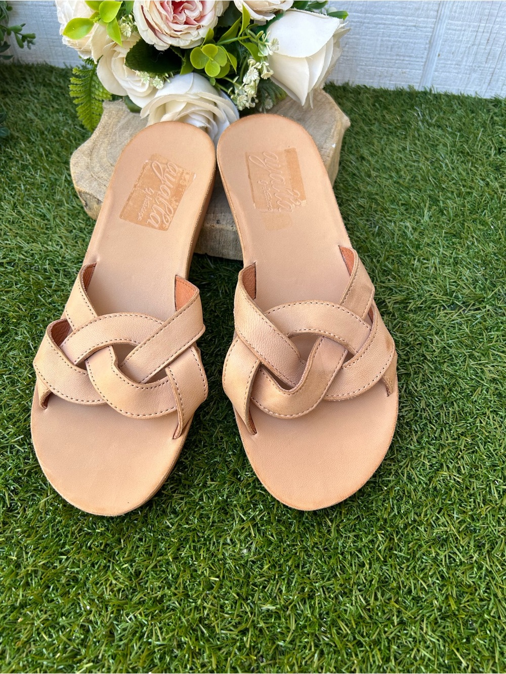 ANTELOPE Alta Woven
Leather Slide Sandal Women's Tan Slide Braided Strap Sz 40 - Picture 5 of 16